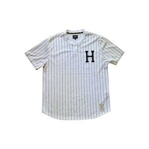 Mens HUF White Black Pinstripe Mesh Baseball Jersey Blokecore XL